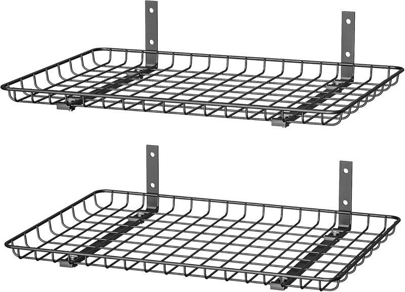 EVERHANGER Garage Wall Shelves 12x24 Inch, Wall Mounted Storage Shelf, Metal Shelf Rack, Heavy-Duty Shelf Organizer 2 Pack, Black - Image 1